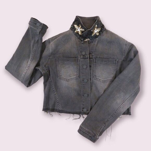 L’agence Zuma cropped denim jacket sequin details - Picture 2 of 10